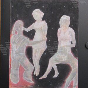 2 Goddess' 'Muses Strength & Hope' Pastel Painting on Paper, Spiritual